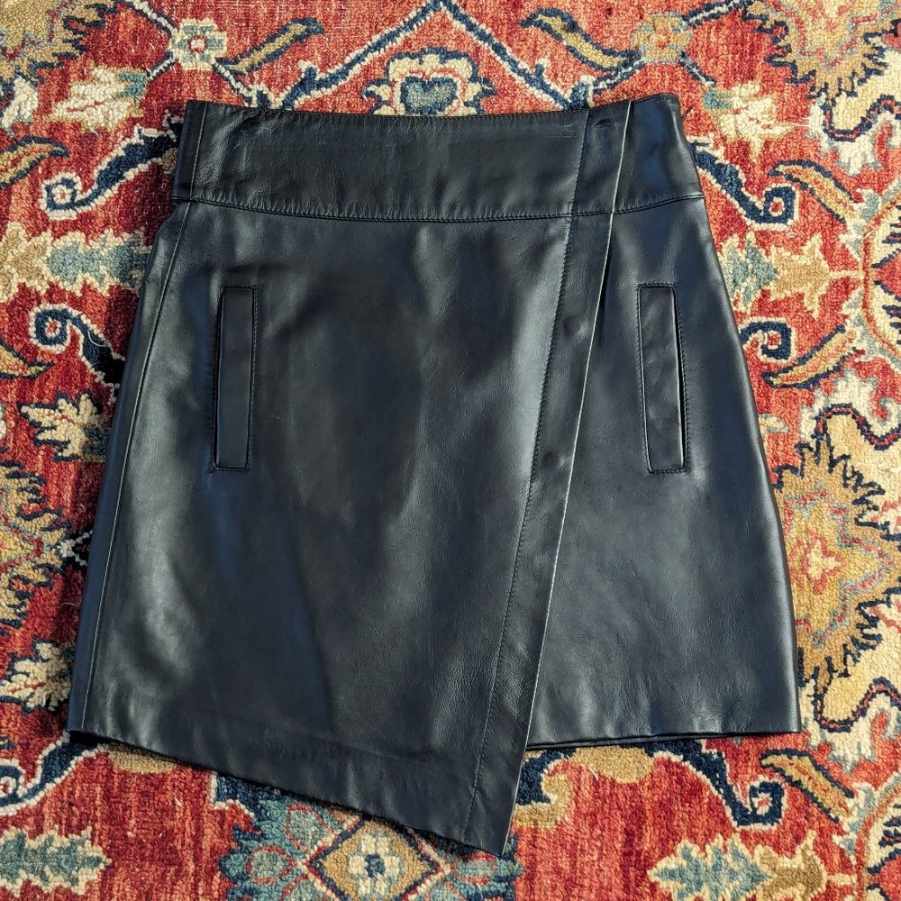 BA&SH Phanie black lamb leather mini wrap skirt, sz 2 (XS-S)